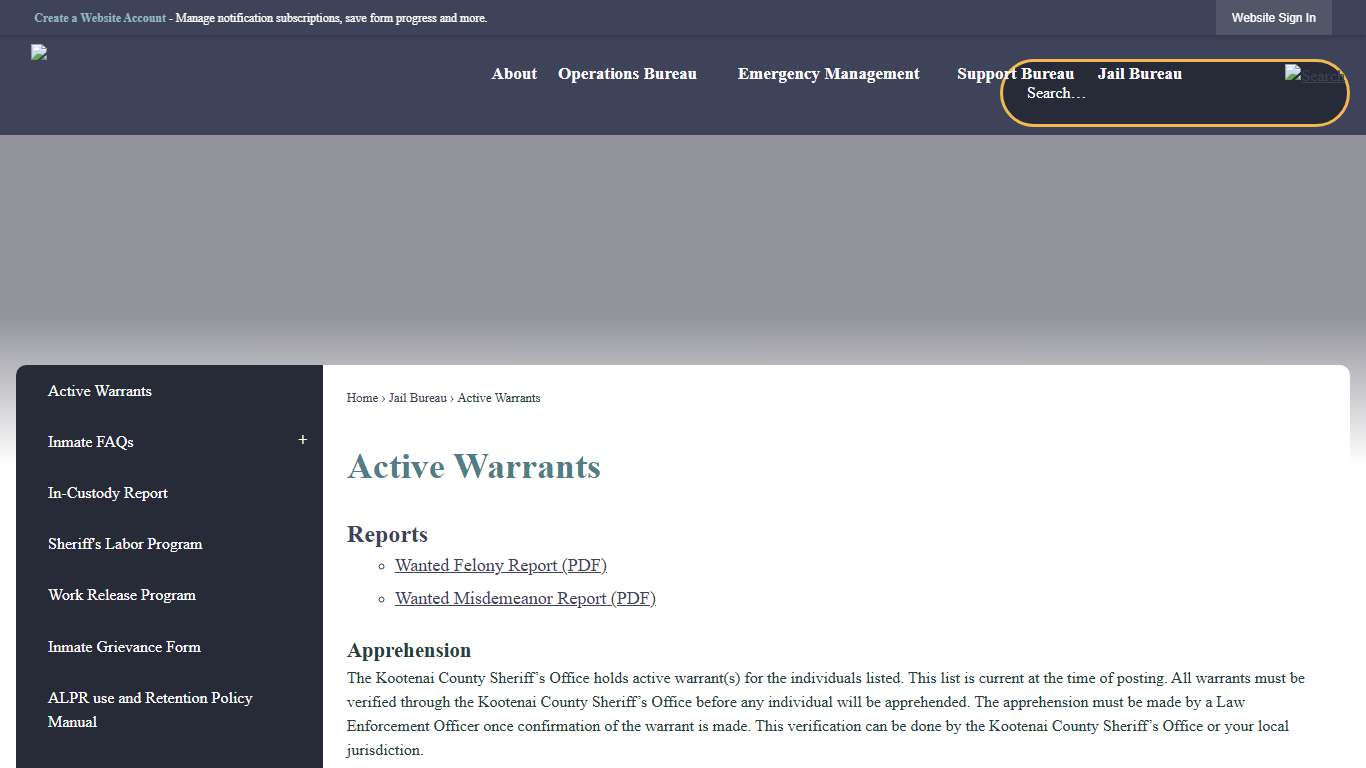Active Warrants | Kootenai County Sheriff, ID